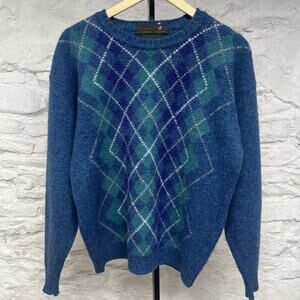 Hunting Horn Shetland Wool Argyle Crewneck Sweater Knit J Riggings Vintage